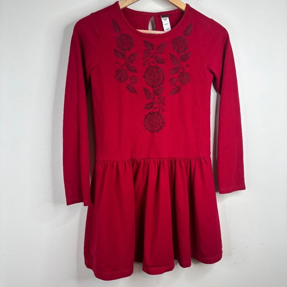 Tea Collection Dress 10 Red Floral Embroidered Boho Long Sleeve Holiday Photos - Picture 1 of 9